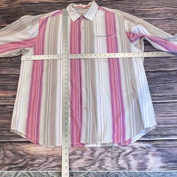 Tommy Bahama Mens‎ Button Up Gray Pink Striped Long Sleeve Silk Blend Shirt XLX - Picture 7 of 9